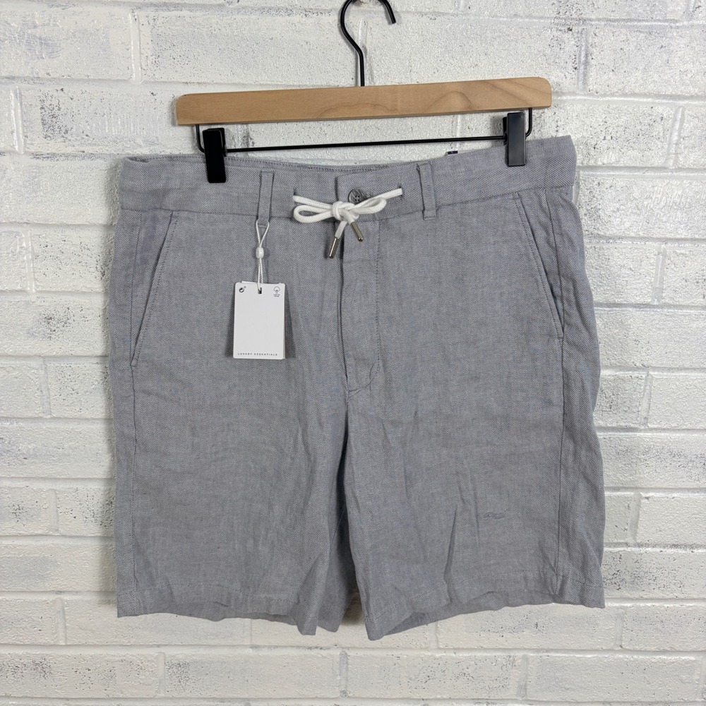 Porter & Ash Linen Blend Shorts Mens L Light Blue Structured Drawstring